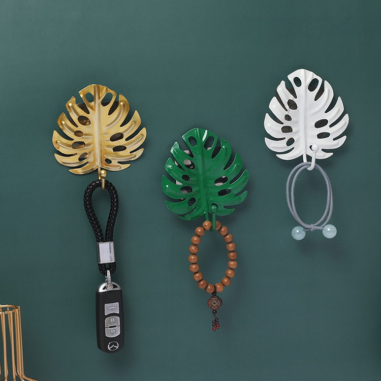 Nordic metal leaf hook INS wind light luxury cloakroom door key holder creative no trace nail-free